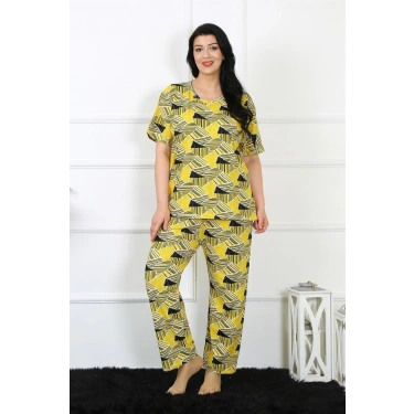 Moda Kadın 5XL-6XL-7XL-8XL Büyük Beden Kısa Kol Pijama Takım Sarı