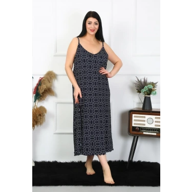 Moda Kadın Büyük Beden İp Askılı Pamuklu Uzun Gecelik