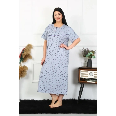 Moda Kadın Büyük Beden Kısa Kol İndigo Anne Gecelik