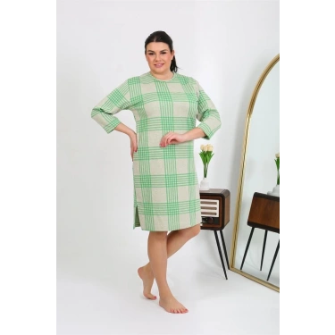 Moda Kadın Büyük Beden Penye Gecelik Ev Elbisesi Yeşil
