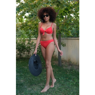 Moda Kadın Destekli Fiyonklu Alt Üst Kırmızı Bikini Takım