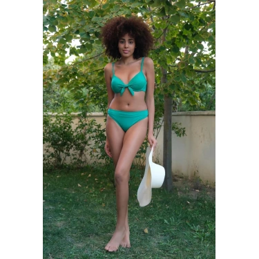 Moda Kadın Destekli Fiyonklu Alt Üst Yeşil Bikini Takım