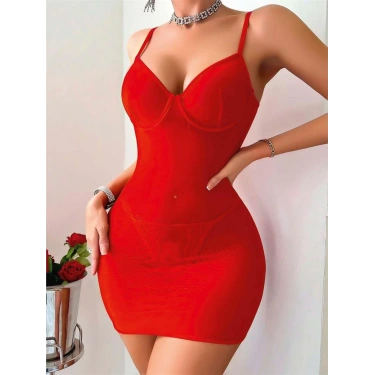 Moda Kadın Fantezi Kostüm Takım Kırmızı