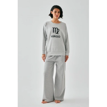 Moda Kadın Gri Başak Burcu Oversize 2 İplik Eşofman Ev Giyim Takımı