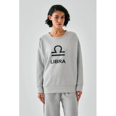 Moda Kadın Gri Terazi Burcu Oversize 2 İplik Eşofman Ev Giyim Takımı