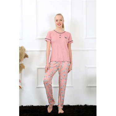 Moda Kadın Gül Kurusu Kısa Kol Pijama Takım