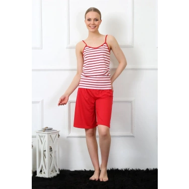 Moda Kadın İp Askılı Kapri Takım Kırmızı