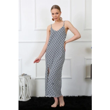 Moda Kadın İp Askılı Uzun Gecelik Lacivert