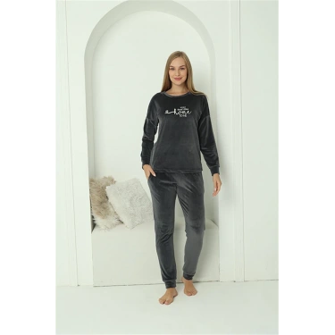 Moda Kadın Kadife Füme Pijama Takım