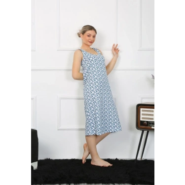 Moda Kadın Kalın Askılı Penye Uzun Gecelik