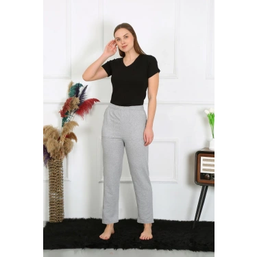 Moda Kadın Pamuk Cepli 3 İplik Alt Eşofman Gri