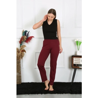 Moda Kadın Pamuk Penye Tek Alt Pijama Bordo