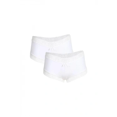 Moda Kadın Pamuklu 2li Boxer Beyaz