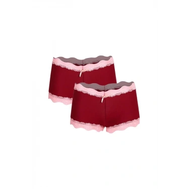 Moda Kadın Pamuklu 2li Boxer Bordo