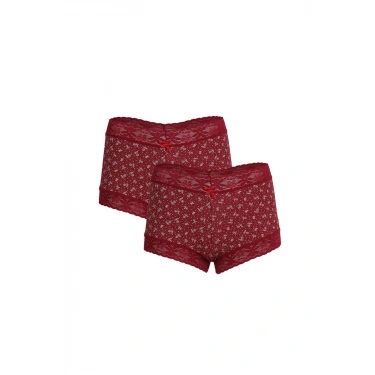 Moda Kadın Pamuklu 2li Boxer Bordo