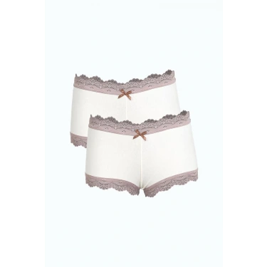 Moda Kadın Pamuklu 2li Boxer Krem