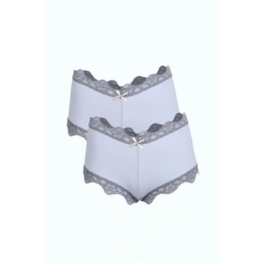 Moda Kadın Pamuklu 2li Boxer Mavi