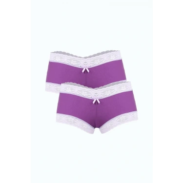 Moda Kadın Pamuklu 2li Boxer Mor