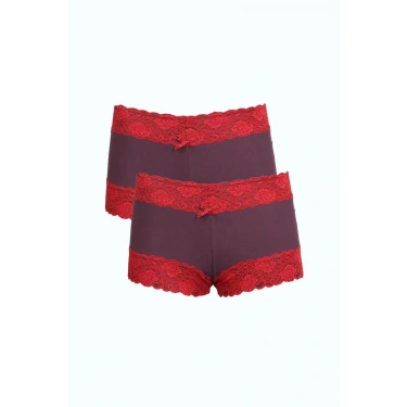 Moda Kadın Pamuklu 2li Boxer Mürdüm