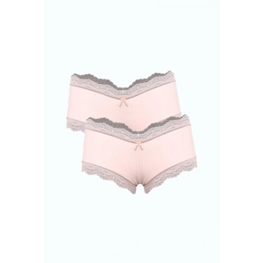 Moda Kadın Pamuklu 2li Boxer Pudra