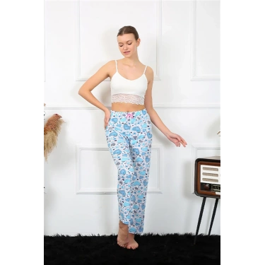 Moda Kadın Pamuklu Alt Pijama Mavi