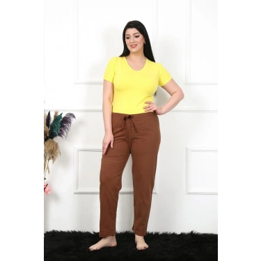 Moda Kadın Pamuklu Büyük Beden Alt Pijama Kahve