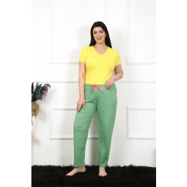 Moda Kadın Pamuklu Büyük Beden Alt Pijama Yeşil