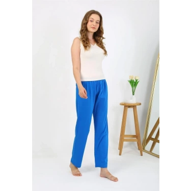 Moda Kadın Penye Düz Tek Alt Pijama Mavi