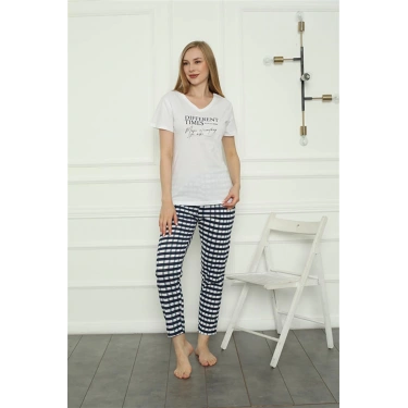Moda Kadın Penye Pijama Takım Beyaz