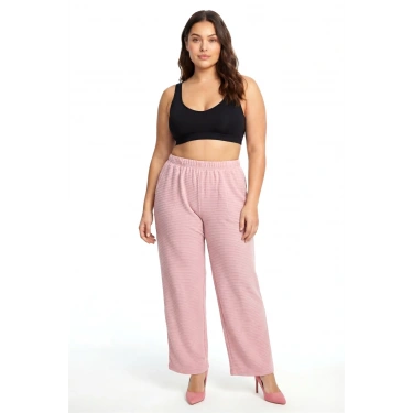 Moda Kadın Pudra Pembe Dokulu Büyük Beden Cepli Pijama Altı