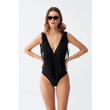 Moda Kadın Püsküllü Mayo Siyah