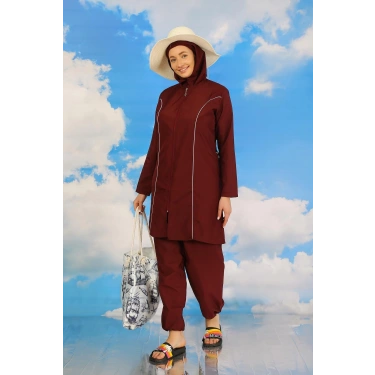 Moda Kadın Tam Tesettür Bordo Mayo