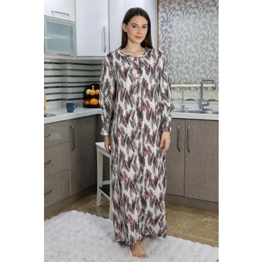 Moda Kadın Uzun Kol Penye Gecelik Ev Elbisesi Kırmızı