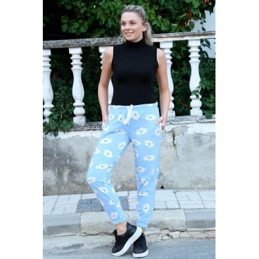 Moda Kadın Welsoft Polar Tek Alt Pijama Mavi