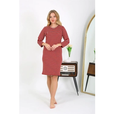 Moda Pamuk Ev Elbisesi Tunik Gecelik Kırmızı