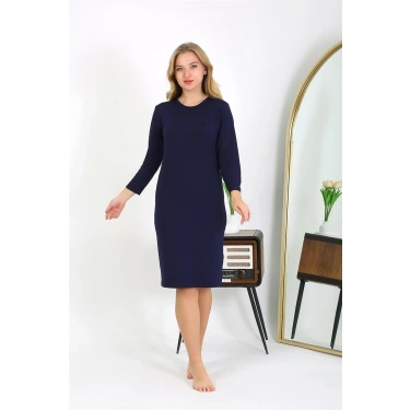 Moda Pamuk Ev Elbisesi Tunik Gecelik Lacivert