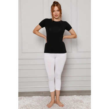 Moda Penye Likralı Diz Altı Tayt Beyaz