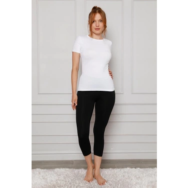 Moda Penye Likralı Diz Altı Tayt Siyah