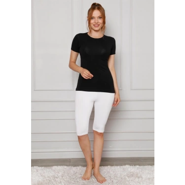 Moda Penye Likralı Diz Üstü Tayt Beyaz