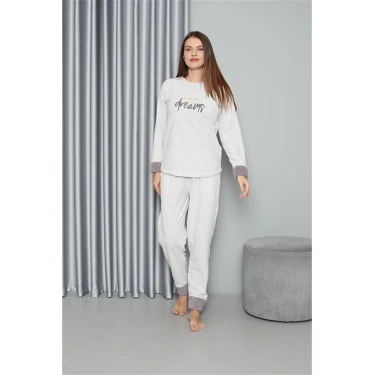 Moda Polar Kadın Pijama Takımı Ekru