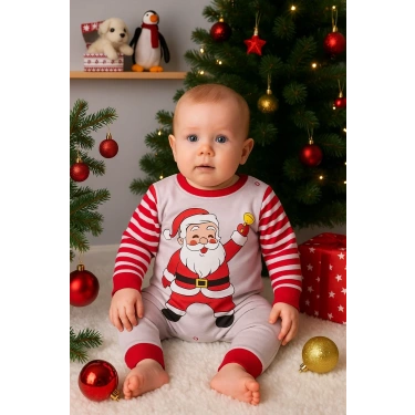 Noel Baba Detaylı Bebek Tulum % 100 Pamuk
