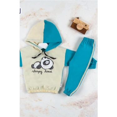 Panda Desenli Kapişonlu Erkek Bebek Takımı