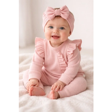 Pembe Fırfırlı 3’lü Kız Bebek Takımı