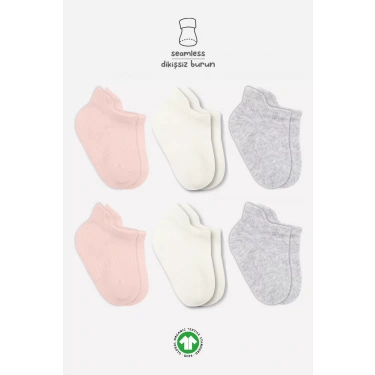 Penye Sneakers Çorap 6lı  Pembe Ekru Gri