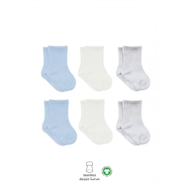 Penye Soket Çorap 6lı  Mavi Ekru Gri