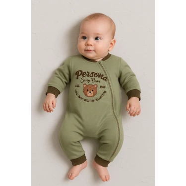 Persona Bear Nakışlı % 100 Pamuk Erkek Bebek Tulum
