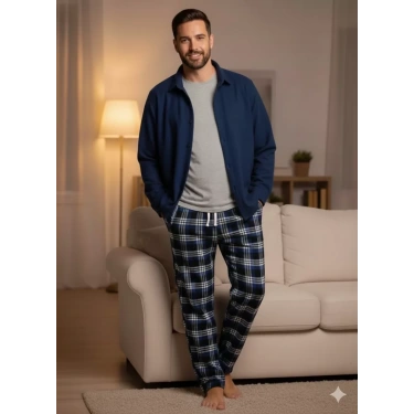 Pijalüx Battal Tek Alt Cepli Ekose Pijama
