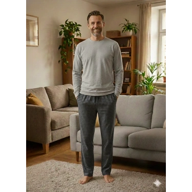 Pijalüx Tek Alt Örme Ekose Ev Pantolonu