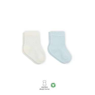 Puan Derby Penye Soket Çorap 2li  Mavi Ekru