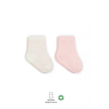 Puan Derby Penye Soket Çorap 2li  Pembe Ekru